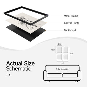 Framed Black and White Minimalist Floral Bathroom Wall Art Set of 4