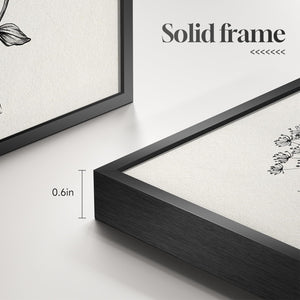 Framed Black and White Minimalist Floral Bathroom Wall Art Set of 4