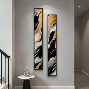 Large Framed Neutral Abstract Vertical Wall Art Decor for Hallway Set of 2