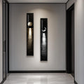 Framed Vertical Black White Gold Moon Landscape Wall Art Decor Set of 2