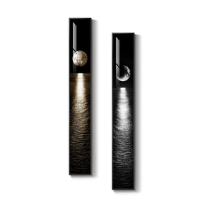Framed Vertical Black White Gold Moon Landscape Wall Art Decor Set of 2