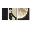 3D Textured Moon Wall Art with LED Lights, Black and White 3 Piece Set