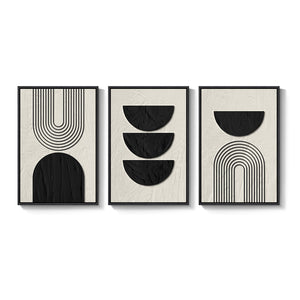 Framed Boho Wall Art for Living Room, Large 3 Piece Neutral Geometric Set
