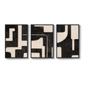 Large Framed Neutral Abstract Wall Art for Living Room, 3 Piece Black Beige Set