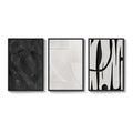 Large Artistic Black and White Abstract Canvas Wall Art Set of Three for the Living Room