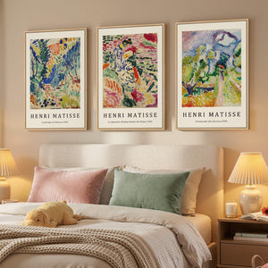 Large Framed 3 Piece Matisse Abstract Botanical Colorful Canvas Wall Art for Living Room Set of 3