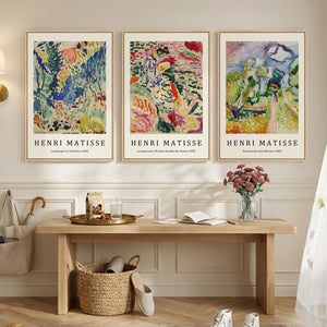 Large Framed 3 Piece Matisse Abstract Botanical Colorful Canvas Wall Art for Living Room Set of 3