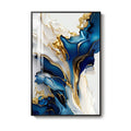 Extra Large Framed Blue White and Gold Modern Abstract Vertical Wall Art for Living Room