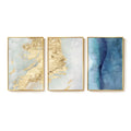 Large Framed Luxury Elegant Modern Blue Gold Abstract Wall Art for Living Room Set of 3