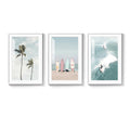 Framed Coastal Tropical Seascape Wall Art for Living Room, Bathroom Set of 3