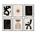 Framed Boho Black and White Brown Modern Abstract Wall Art for Living Room Set of 6