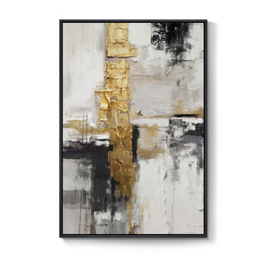 Extra Large Framed Black White Gold Contemporary Abstract Vertical Wall Art for Living Room