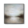 Framed Neutral Abstract  Modern Minimalist Rustic Lake Landscape Canvas Wall Art Decor
