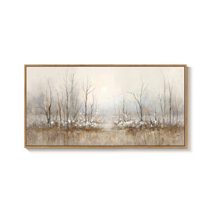 Large Framed Neutral Abstract Landscape Forest Scenic Wall Art for Living Room