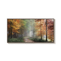 Large Framed Autumn Misty Forest Fall Landscape Wall Art for Living Room