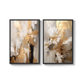 Large Framed Neutral Abstract Wall Art, 2 Piece Beige Gold Set for Living Room