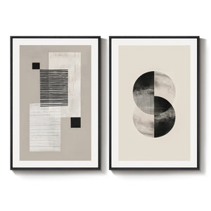 Large Framed Neutral Modern Minimalist Abstract Wall Art for Living Room Set of 2