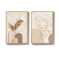 Large Framed Modern Neutral Beige Abstract Wall Art Contemporary Minimalist Canvas Prints for Living Room Set of 2