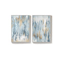 Large White Framed Blue and Gold Abstract Wall Art Modern Minimalist Artwork for Living Room Set of 2