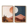 Framed Boho Mid Century Modern Desert Landscape Abstract Wall Art Bedroom Set of 2