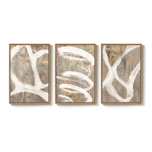 Framed Neutral Beige Abstract Wall Art Minimalist Canvas Prints for Bedroom Set of 3