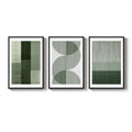 Large Framed Sage Green Modern Minimalist Geometric Abstract Wall Art for Living Room Set of 3