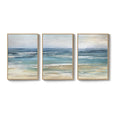 Large Framed Modern Blue Coastal Ocean Beach Landscape Wall Art for Living Room Set of 3