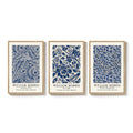 Large Framed William Morris Blue Botanical Waterproof Canvas Wall Art for Living Room Set of 3
