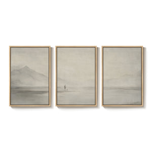Framed Christian Jesus Leaves the 99 Sheep Neutral Beige Minimalist Canvas Wall Art Prints Set of 3