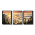 Large Framed Sunset Mountain Landscape Wall Art for Living Room Set of 3