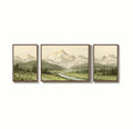 Extra Large Framed Green Nature Mountain Forest Landscape Wall Art for Living Room Set of 3