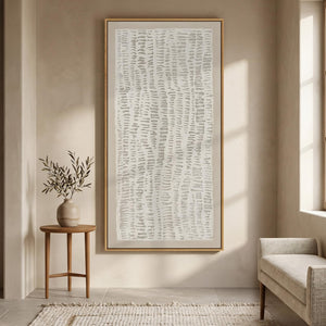 Large Framed Wabi Sabi Neutral Beige Modern Minimalist Abstract Vertical Wall Art for Hallway