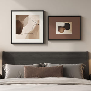Framed Neutral Abstract Mid Century Modern Minimalist Brown Wall Art for Bedroom Set of 2