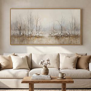 Large Framed Neutral Abstract Landscape Forest Scenic Wall Art for Living Room