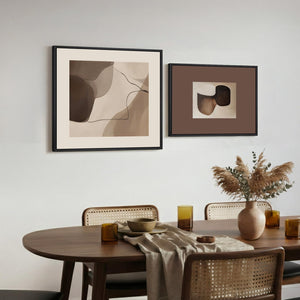 Framed Neutral Abstract Mid Century Modern Minimalist Brown Wall Art for Bedroom Set of 2
