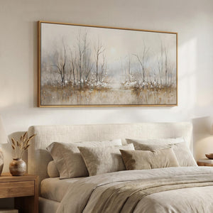 Large Framed Neutral Abstract Landscape Forest Scenic Wall Art for Living Room