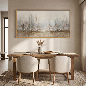 Large Framed Neutral Abstract Landscape Forest Scenic Wall Art for Living Room