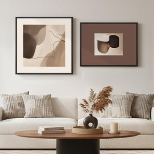 Framed Neutral Abstract Mid Century Modern Minimalist Brown Wall Art for Bedroom Set of 2