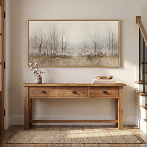 Large Framed Neutral Abstract Landscape Forest Scenic Wall Art for Living Room