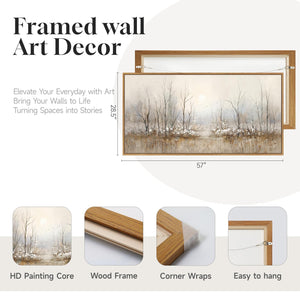Large Framed Neutral Abstract Landscape Forest Scenic Wall Art for Living Room