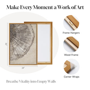 Large Framed Modern Farmhouse Neutral Wabi Sabi Tree Rings Wall Art for Living Room Set of 2