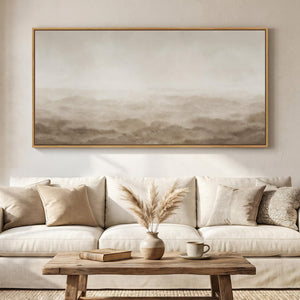 Large Framed Rustic Landscape Neutral Beige Brown Abstract Minimalist Wall Art for Living Room