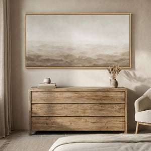 Large Framed Rustic Landscape Neutral Beige Brown Abstract Minimalist Wall Art for Living Room