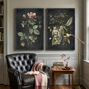 Large Framed Vintage Floral Botanical Retro Rustic Farmhouse Wall Art for Living Room Set of 2