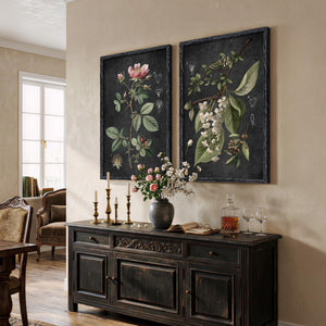 Large Framed Vintage Floral Botanical Retro Rustic Farmhouse Wall Art for Living Room Set of 2