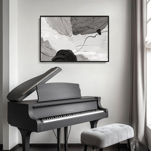 Large Framed Black and White Gray Modern Minimalist Abstract Wall Art for Living Room