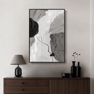 Large Framed Black and White Gray Modern Minimalist Abstract Wall Art for Living Room