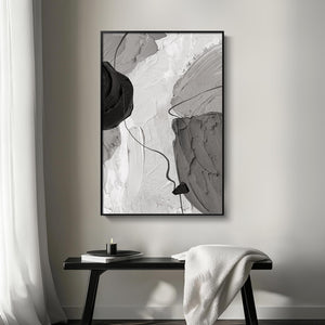 Large Framed Black and White Gray Modern Minimalist Abstract Wall Art for Living Room
