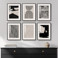 Framed Boho Black and White Minimalist Abstract Wall Art for Living Room Set of 6