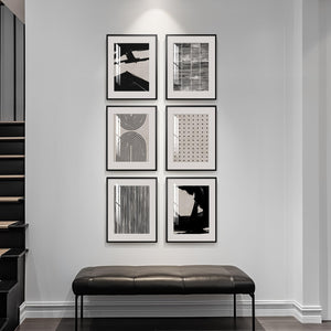Framed Boho Black and White Minimalist Abstract Wall Art for Living Room Set of 6